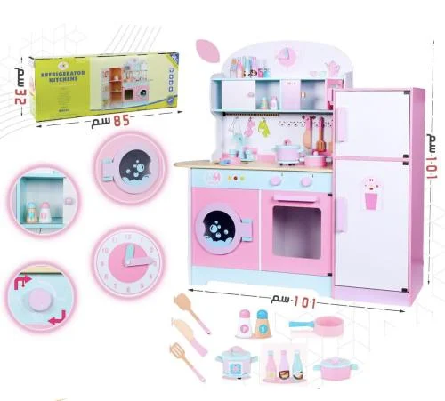 Complete wooden kitchen - pink for children
