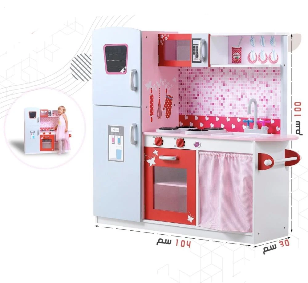 Rustic wooden kitchen - red for children