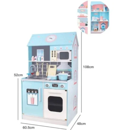 The complete villa includes a wooden kitchen and a 2-in-1 playhouse for children.