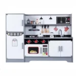 A complete wooden kitchen with a modern design for children