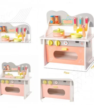 Wooden doll kitchen for children