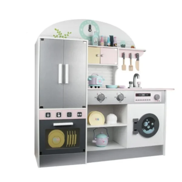 Product Description This high-quality wooden kitchen, complete with all necessary tools, allows your child to play, improve practical skills, and develop imagination. Children can play with other children, fostering friendship and social skills. This engaging toy simulates real-life objects and activities, helping children practice tasks typically performed by older children. Product specifications Made of high-quality wood It promotes creative play and imagination. A perfect gift for little ones Width 105cm Total height 102.5cm Weight 20 kg